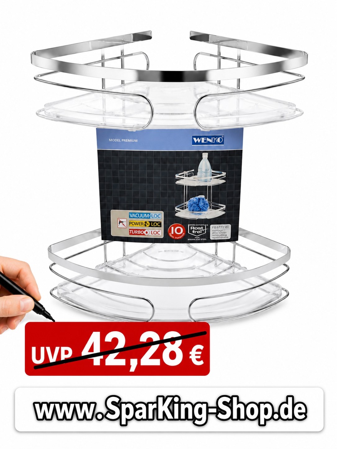 Wenko Duschregal mit 2 Etagen aus Edelstahl – Silber