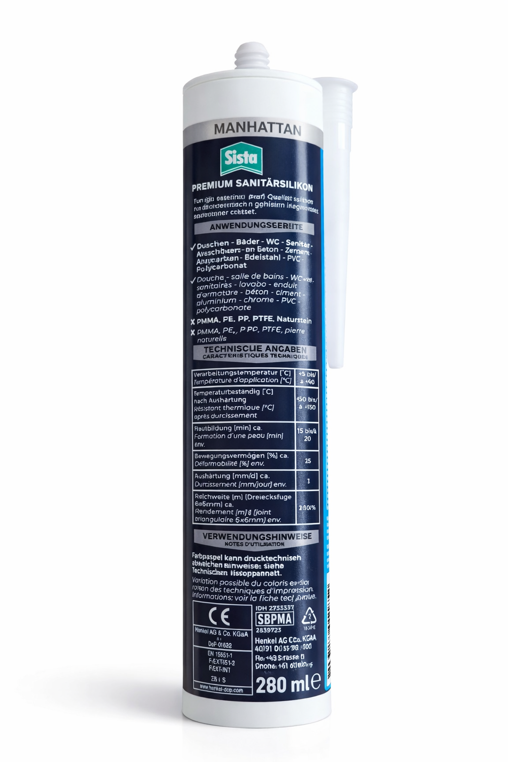 Sista Bad Sanitär Silikon Manhattan – Schimmelresistentes Premium Silikon für Bad & Sanitär, 280 ml