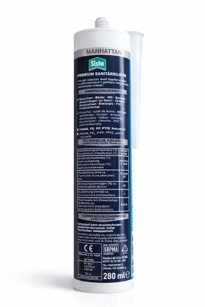 Sista Bad Sanitär Silikon Manhattan – Schimmelresistentes Premium Silikon für Bad & Sanitär, 280 ml